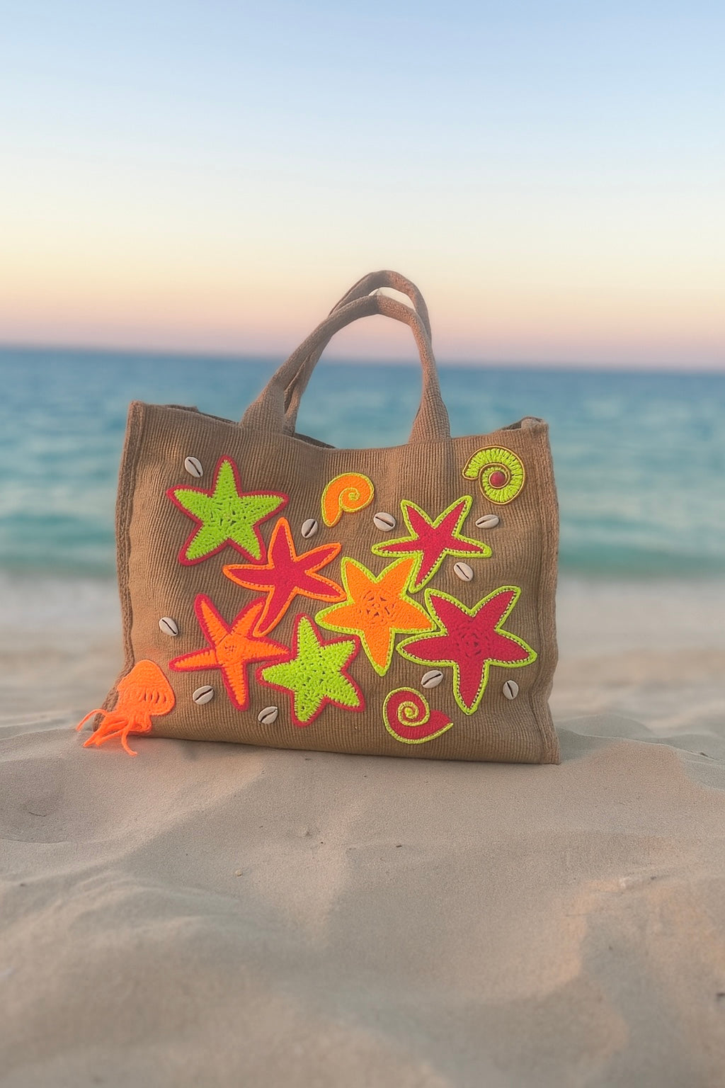Jute sea stars beach bag