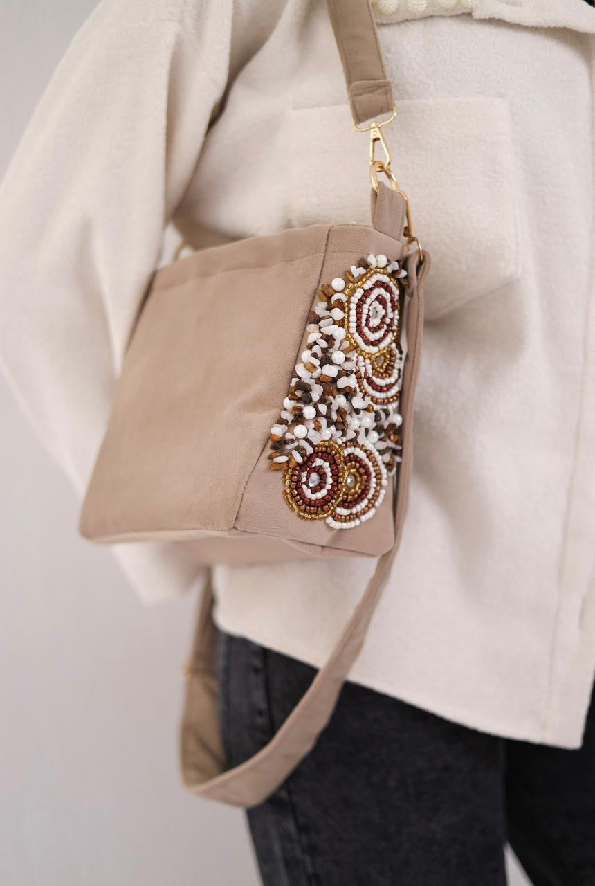 Greyish embroidered bag
