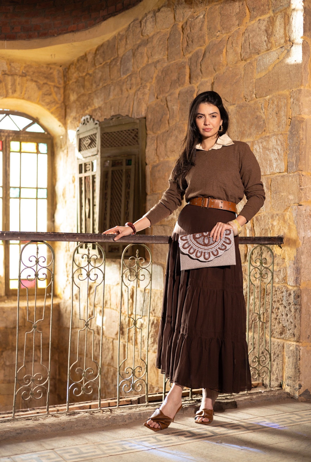 Sun Motif Beaded Clutch