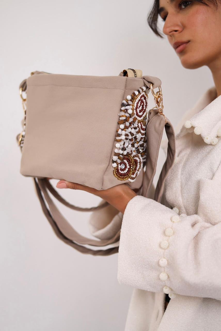 Greyish embroidered bag