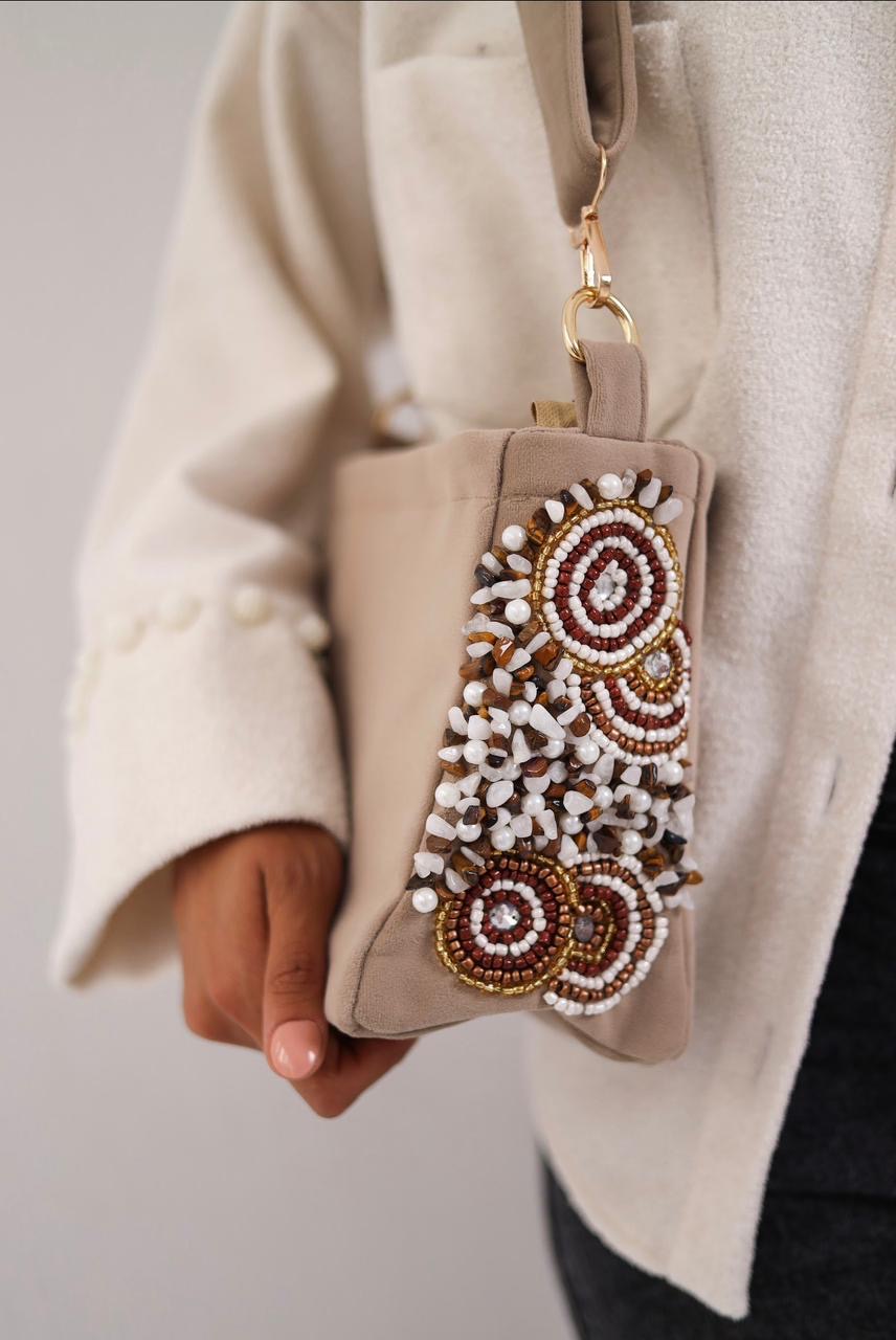 Greyish embroidered bag