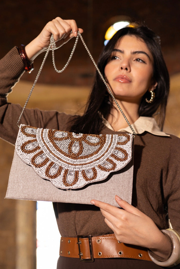 Sun Motif Beaded Clutch