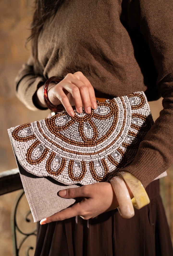 Sun Motif Beaded Clutch