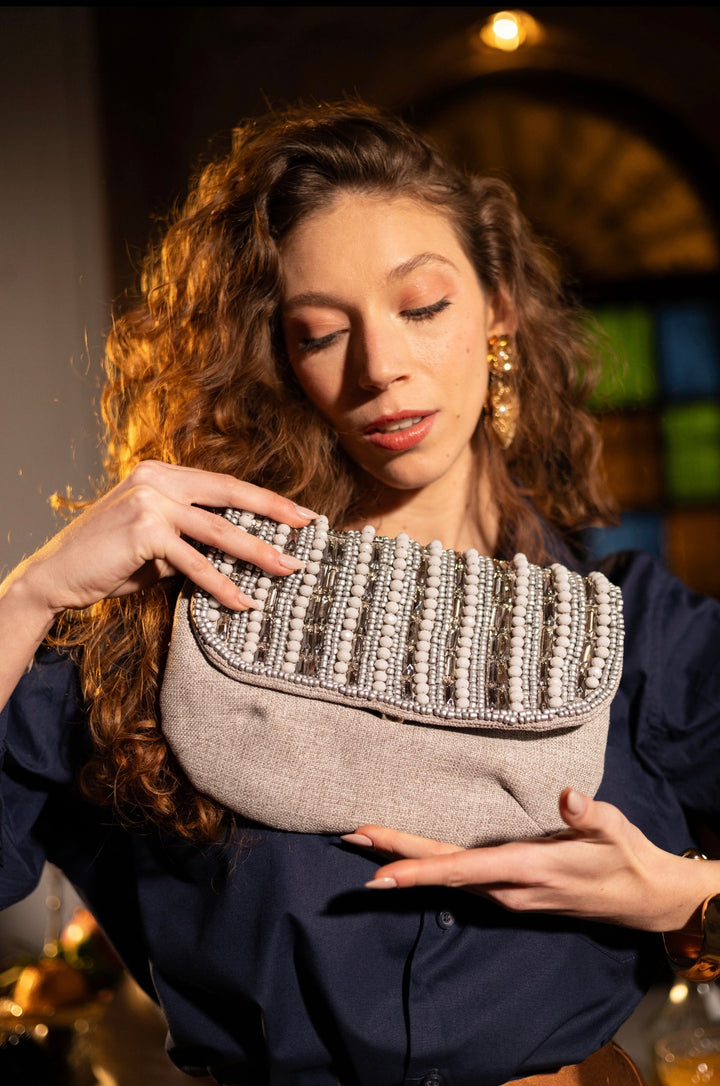 Silver Crystal clutch