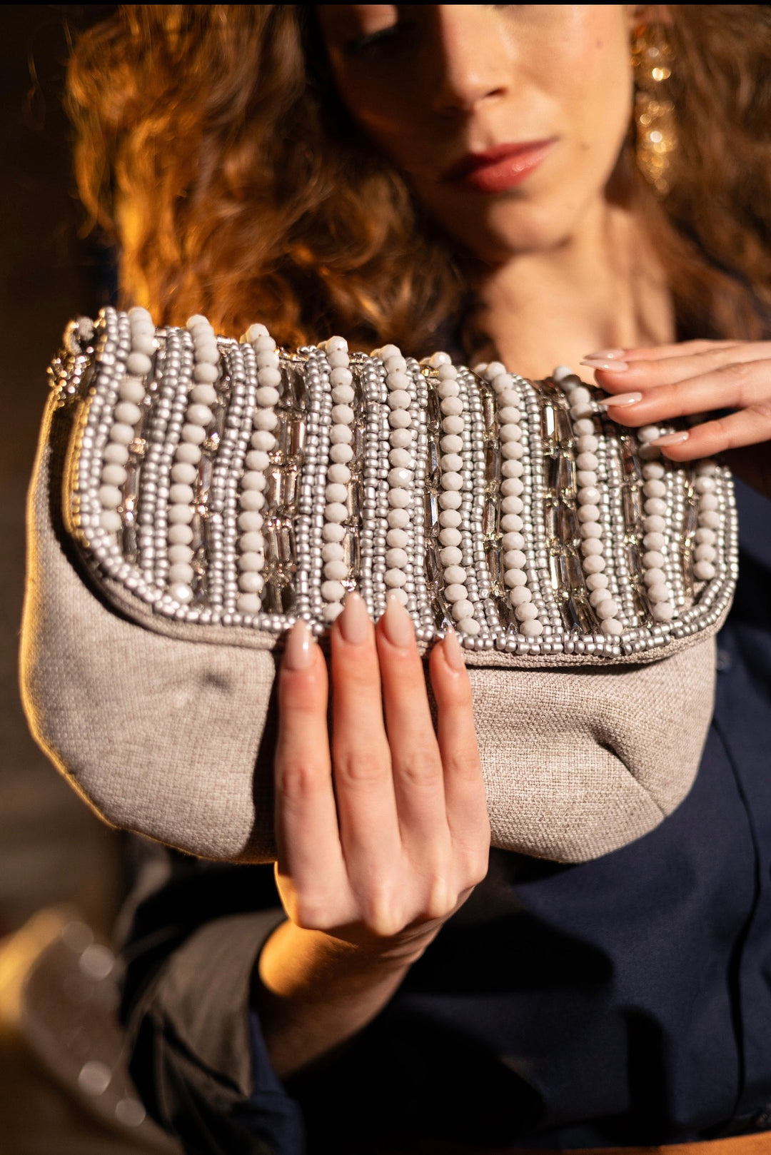 Silver Crystal clutch