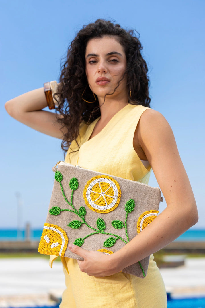 Lemon Grove Beaded Clutch