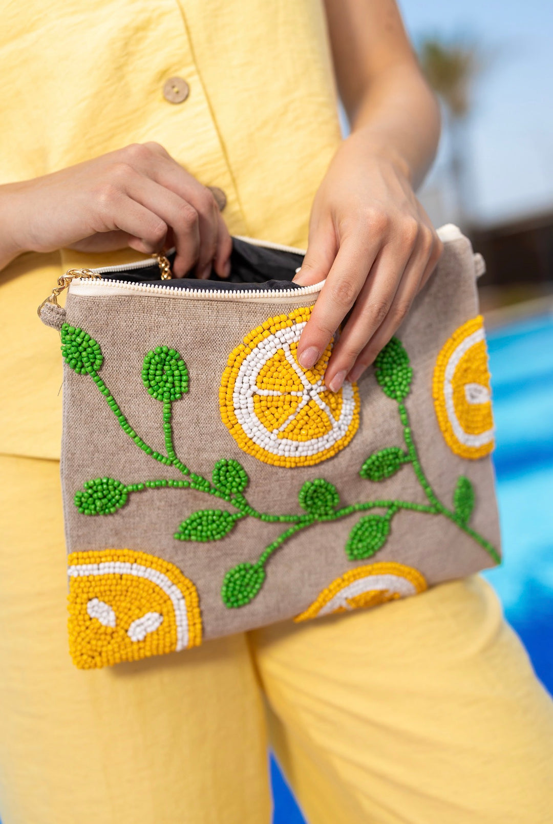 Lemon Grove Beaded Clutch