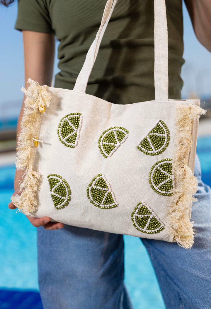 Lime Breeze Fringe Tote