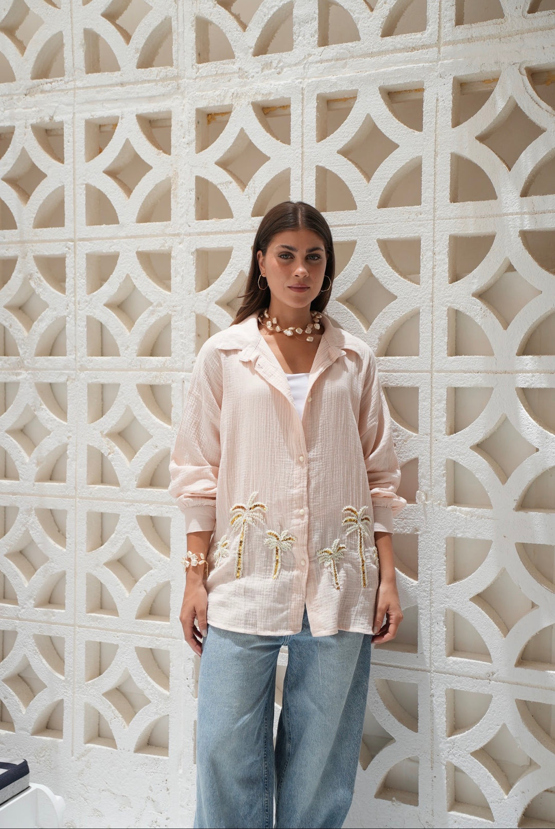 Palm Breeze Embroidered Linen Shirt