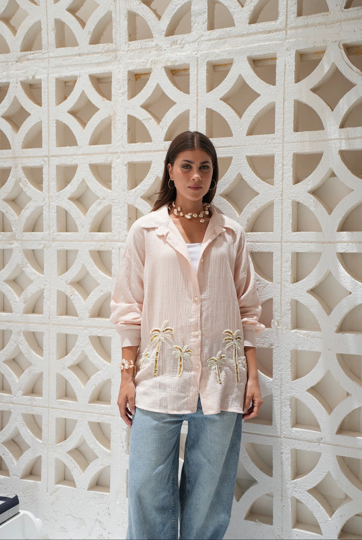 Palm Breeze Embroidered Linen Shirt