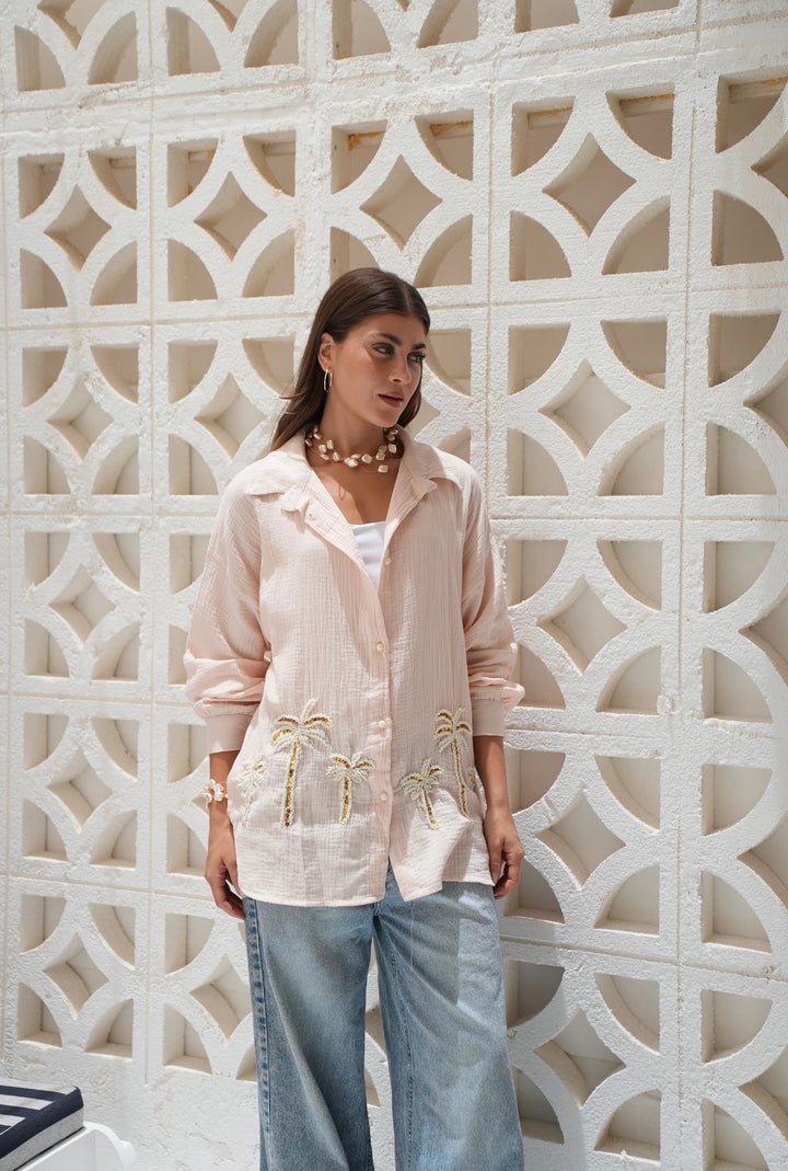 Palm Breeze Embroidered Linen Shirt