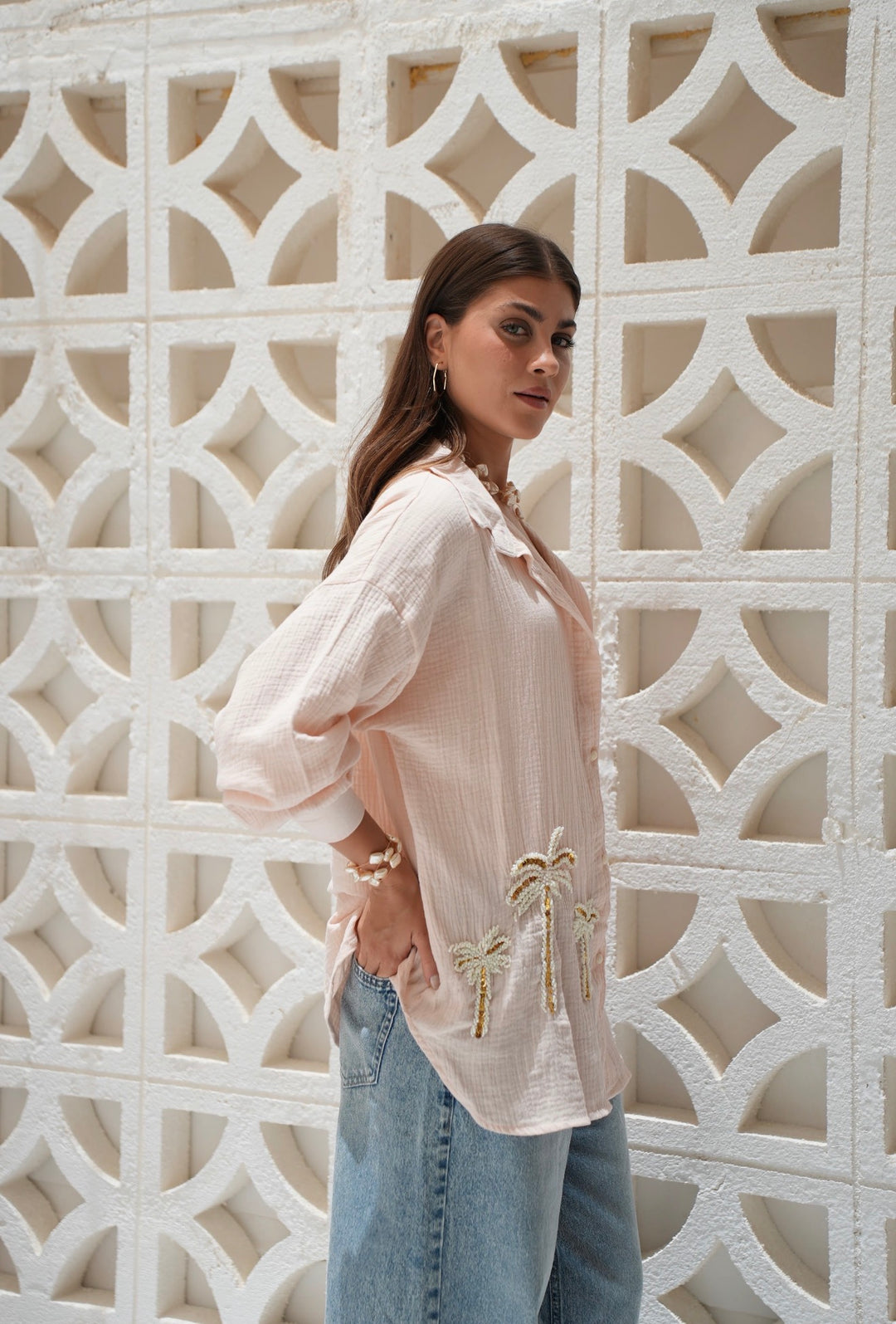 Palm Breeze Embroidered Linen Shirt