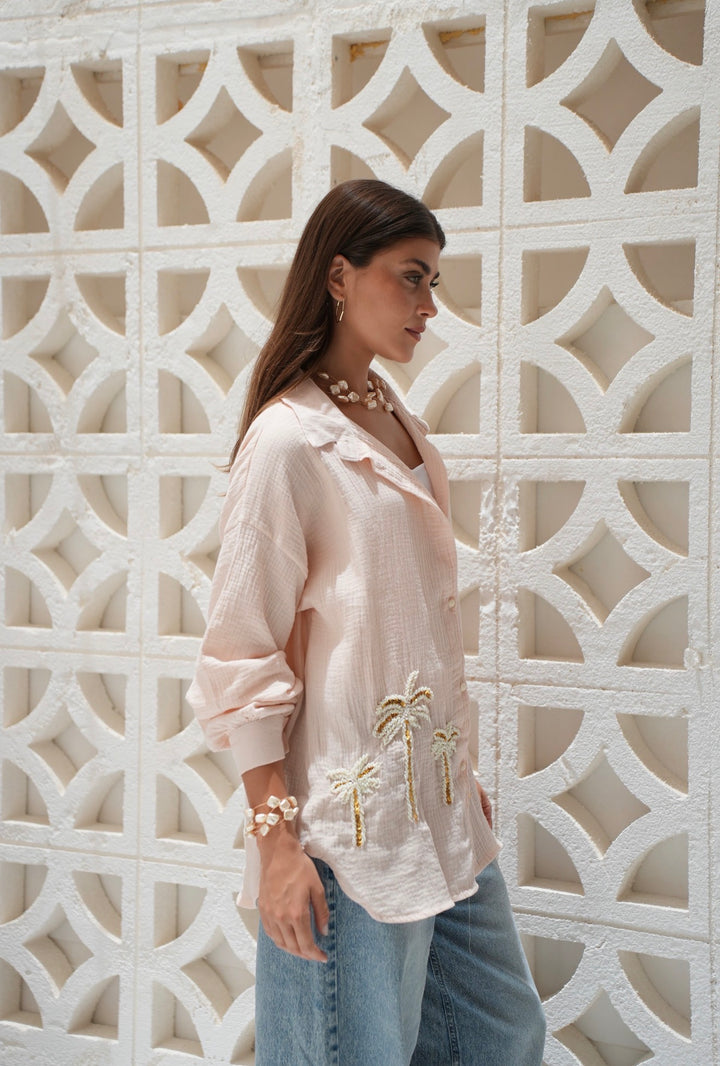 Palm Breeze Embroidered Linen Shirt