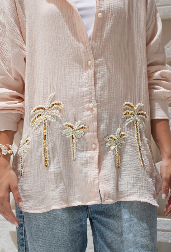 Palm Breeze Embroidered Linen Shirt