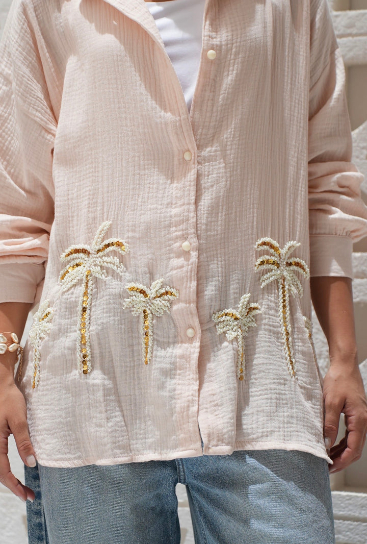 Palm Breeze Embroidered Linen Shirt