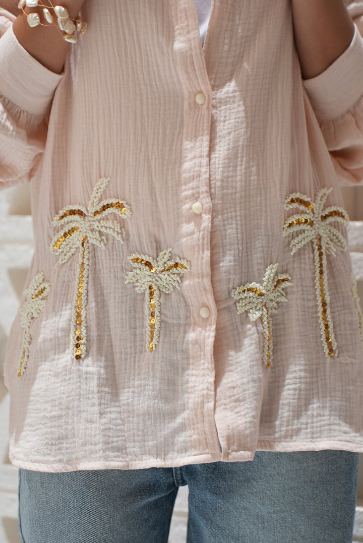 Palm Breeze Embroidered Linen Shirt