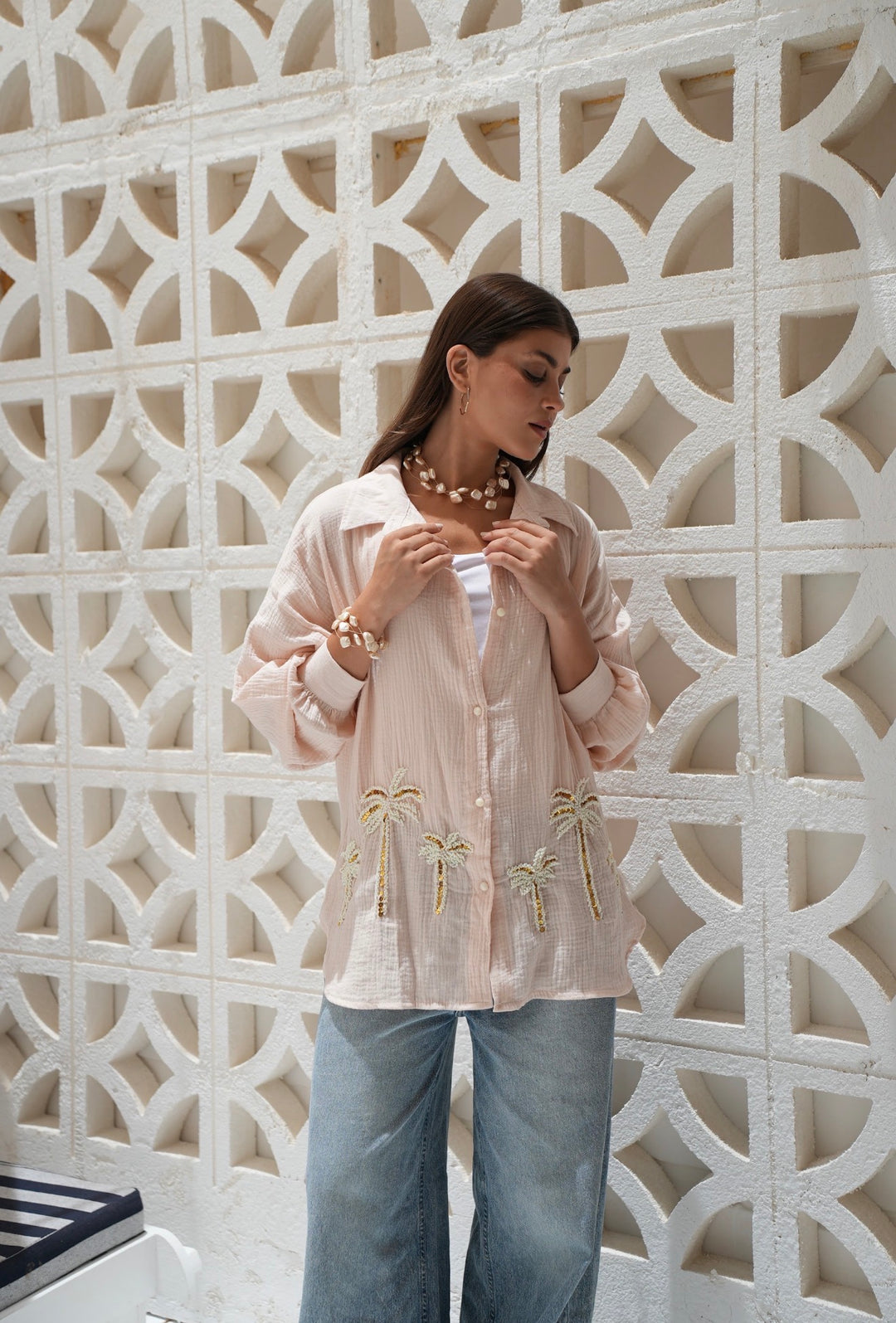 Palm Breeze Embroidered Linen Shirt