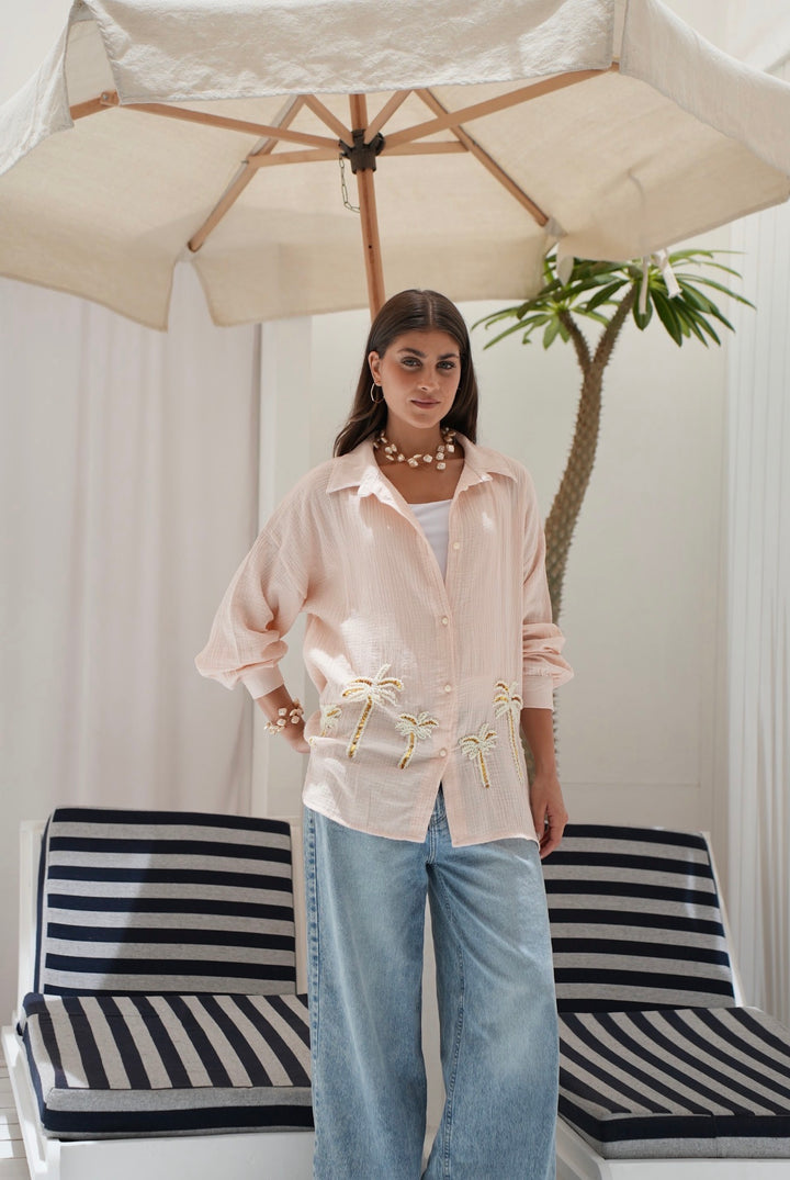 Palm Breeze Embroidered Linen Shirt