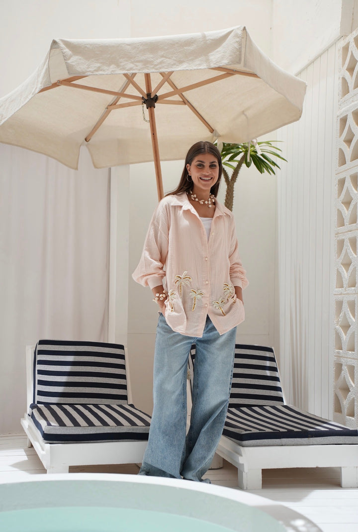 Palm Breeze Embroidered Linen Shirt