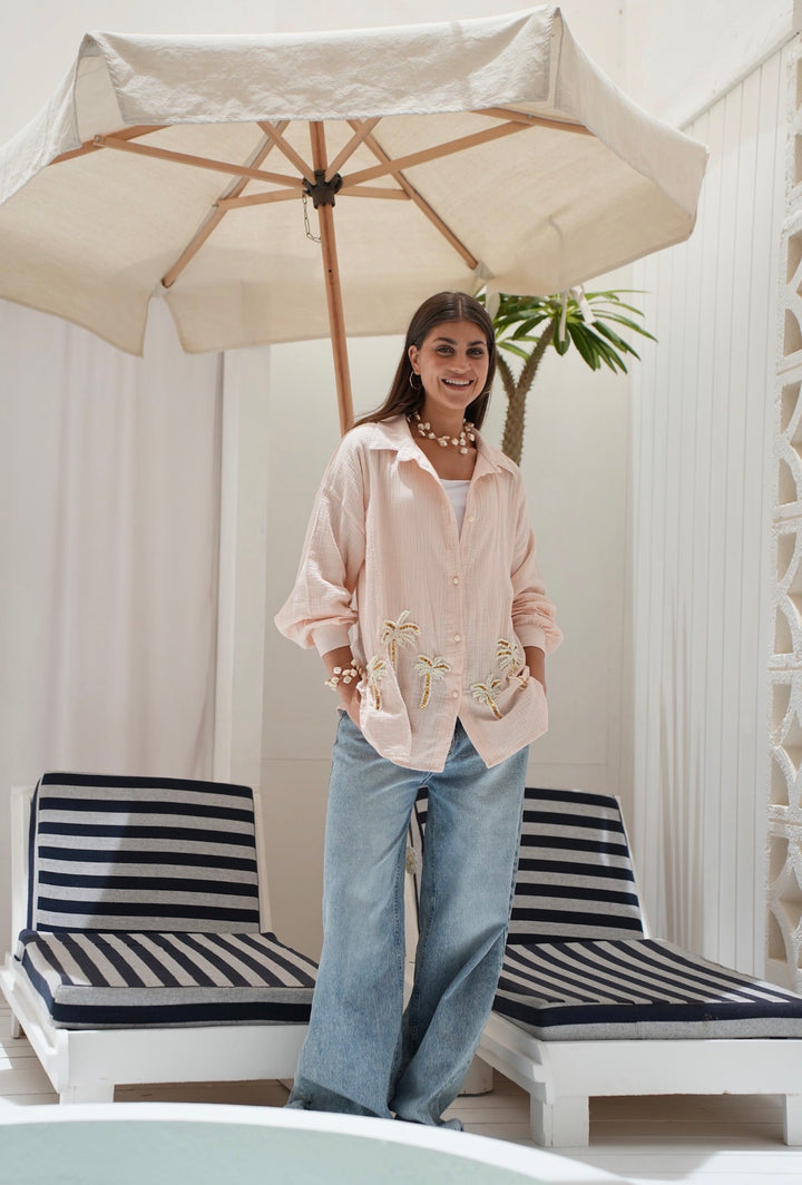 Palm Breeze Embroidered Linen Shirt