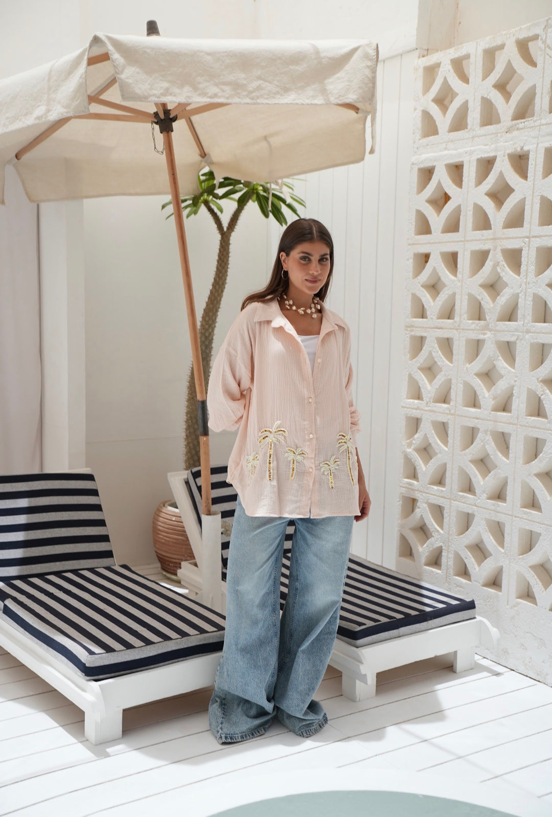 Palm Breeze Embroidered Linen Shirt
