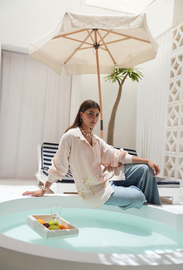 Palm Breeze Embroidered Linen Shirt