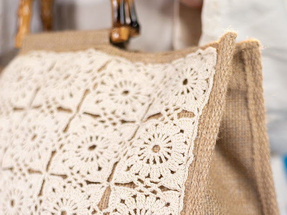 Vintage crochet Jute bag