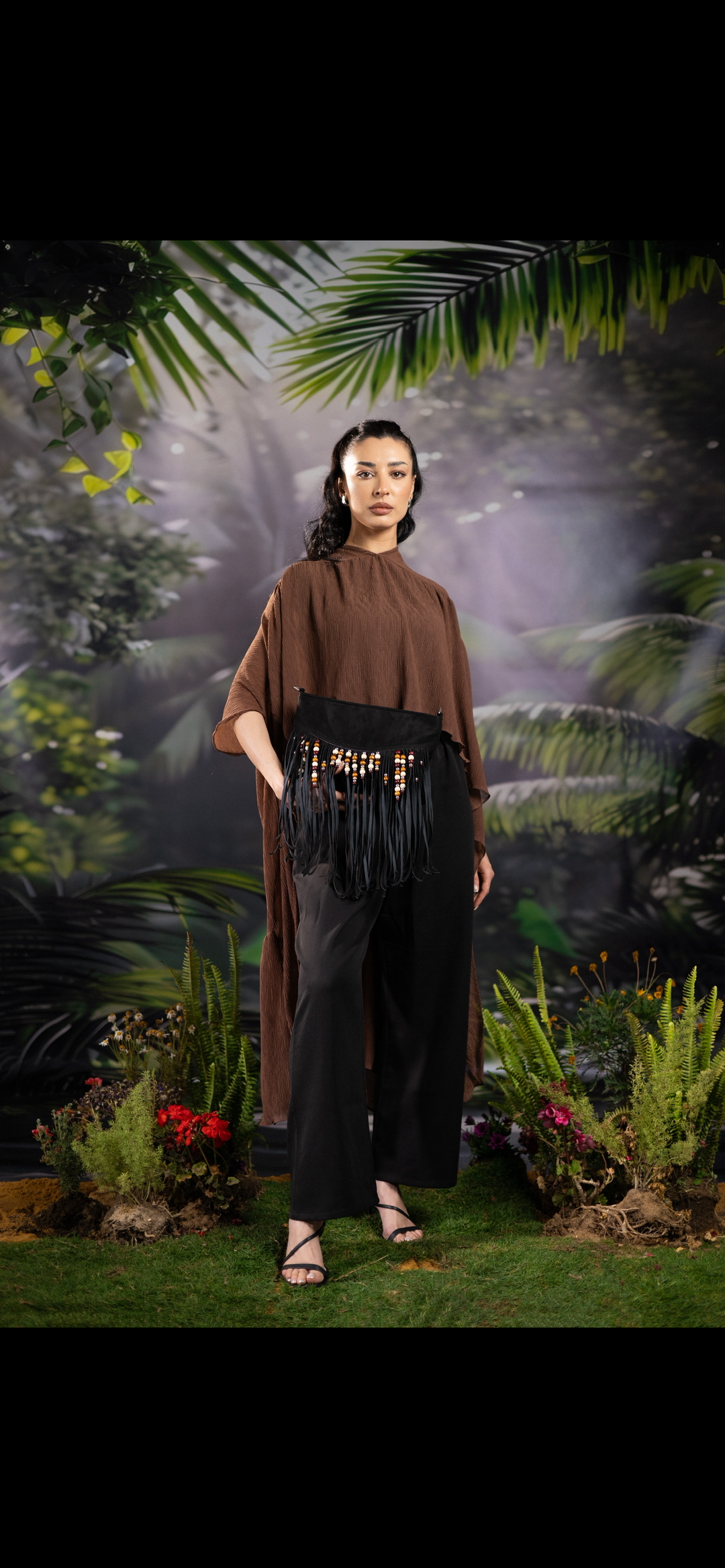 Boho suede Fringe in black clutch / crossbody