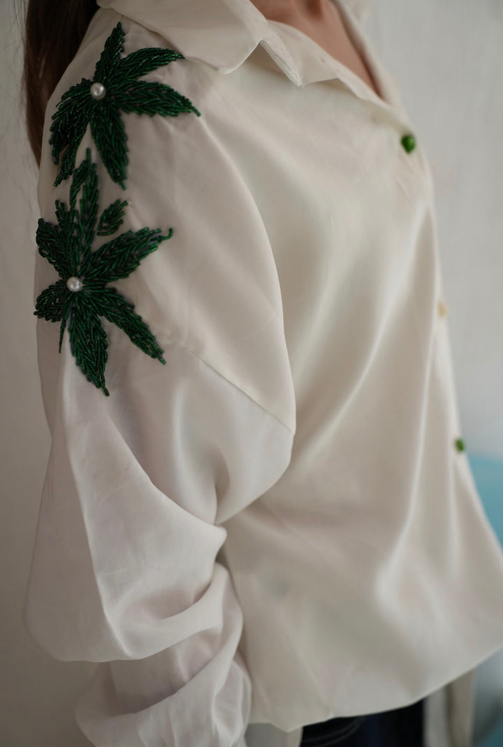 Emerald Bloom Embroidered Oversized Shirt