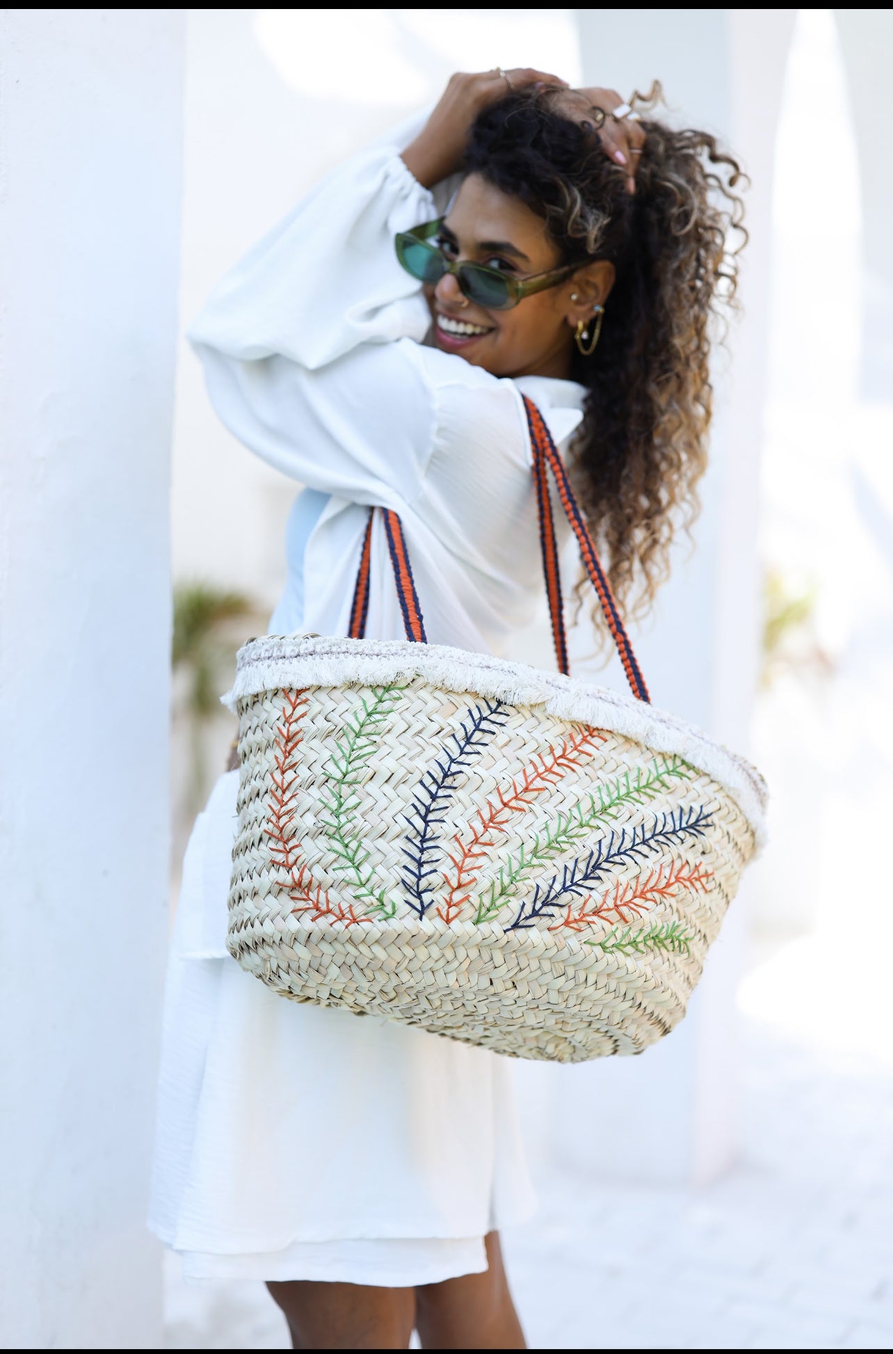 Colorful picnic wicker bag