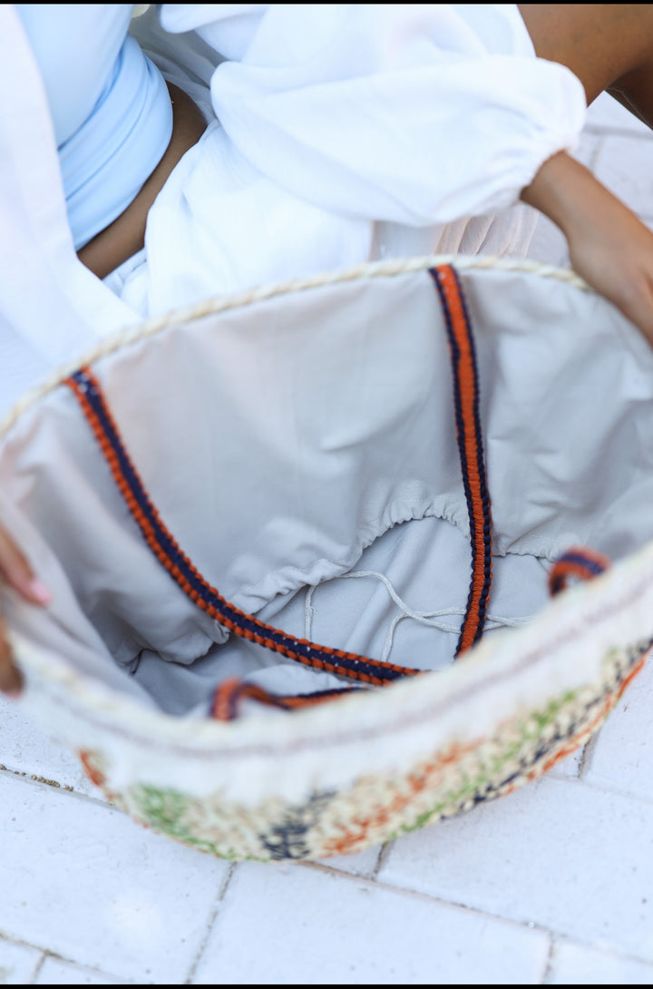 Colorful picnic wicker bag