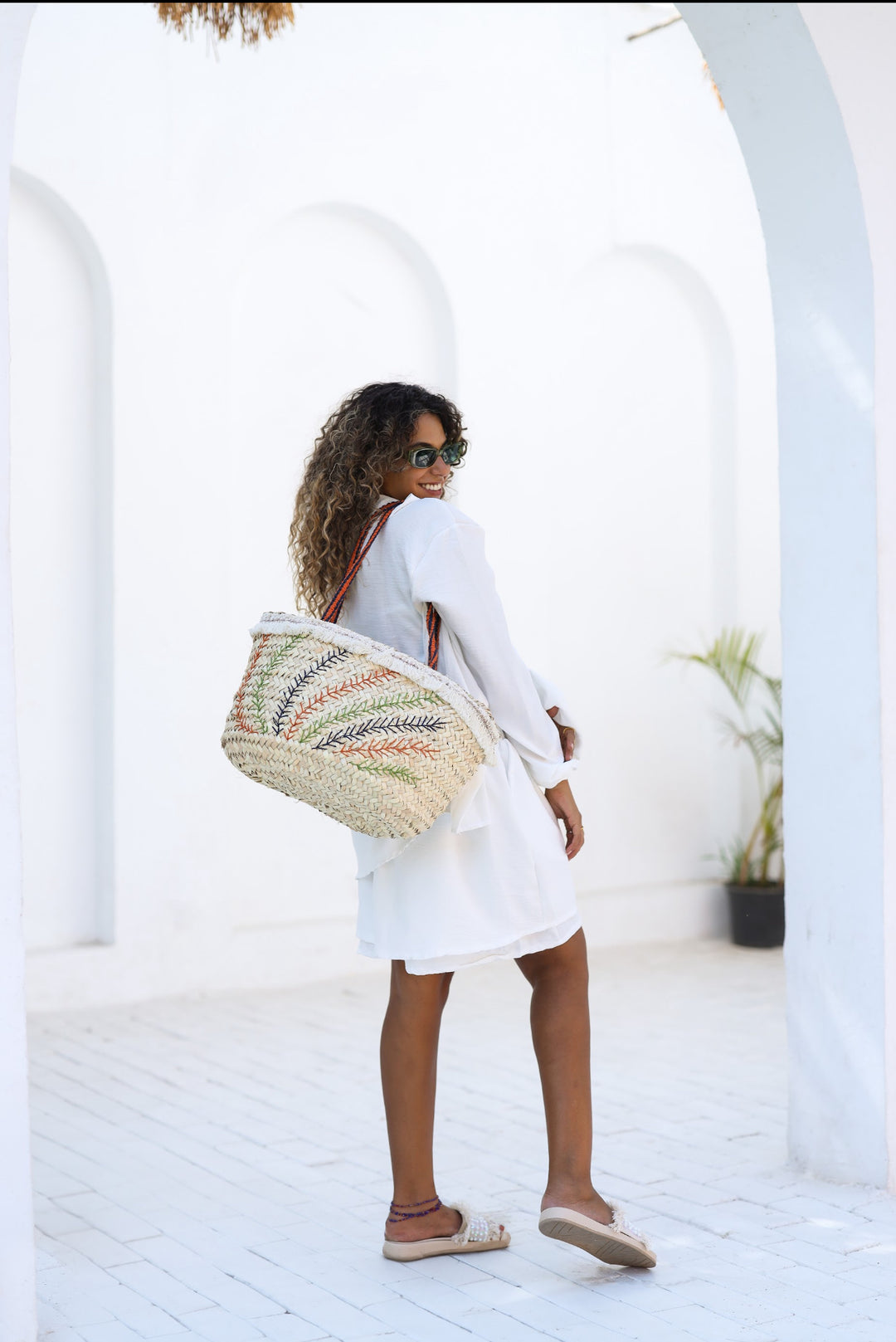 Colorful picnic wicker bag