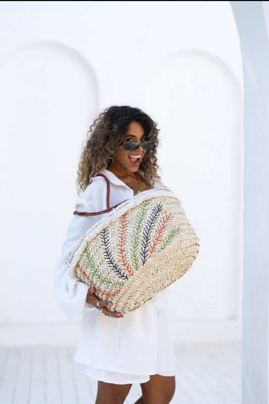 Colorful picnic wicker bag