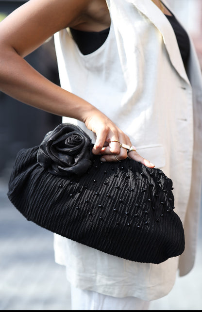 Black flower clutch and bag