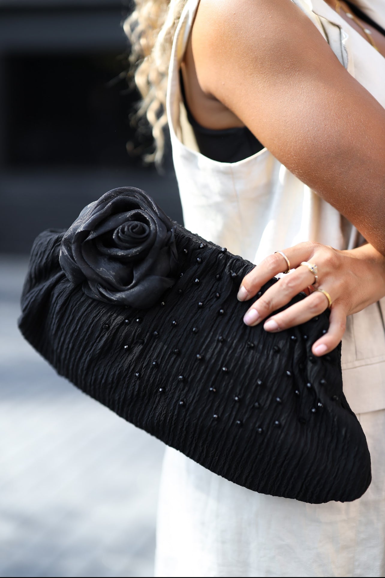 Black flower clutch and bag