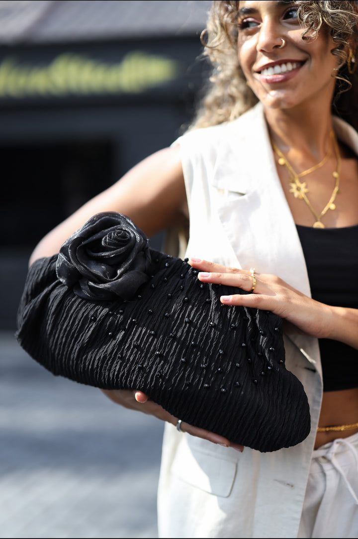 Black flower clutch and bag