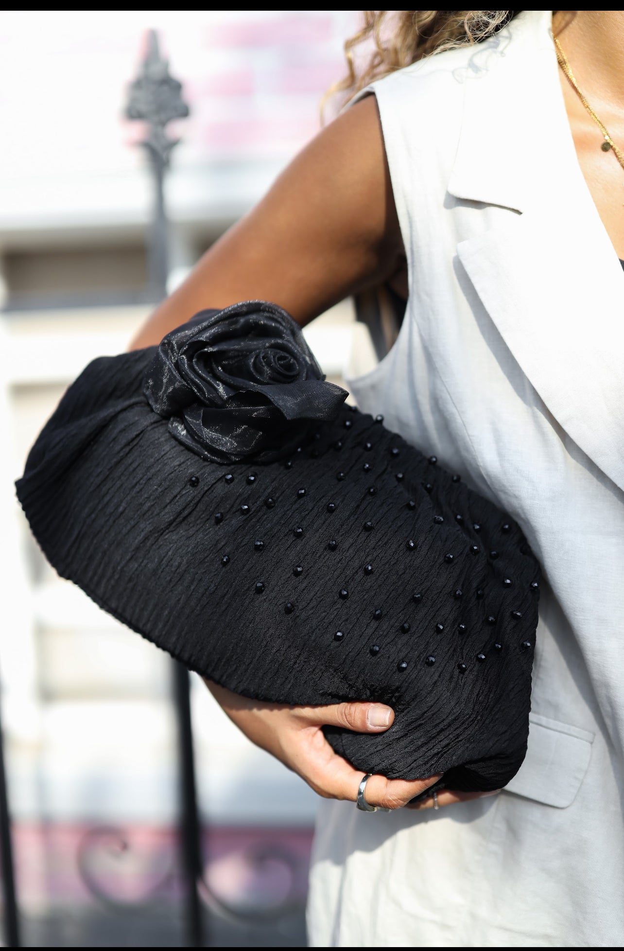 Black flower clutch and bag