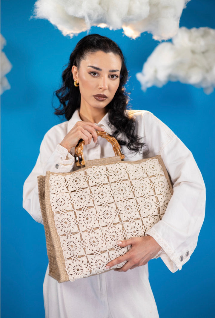 Vintage crochet Jute bag