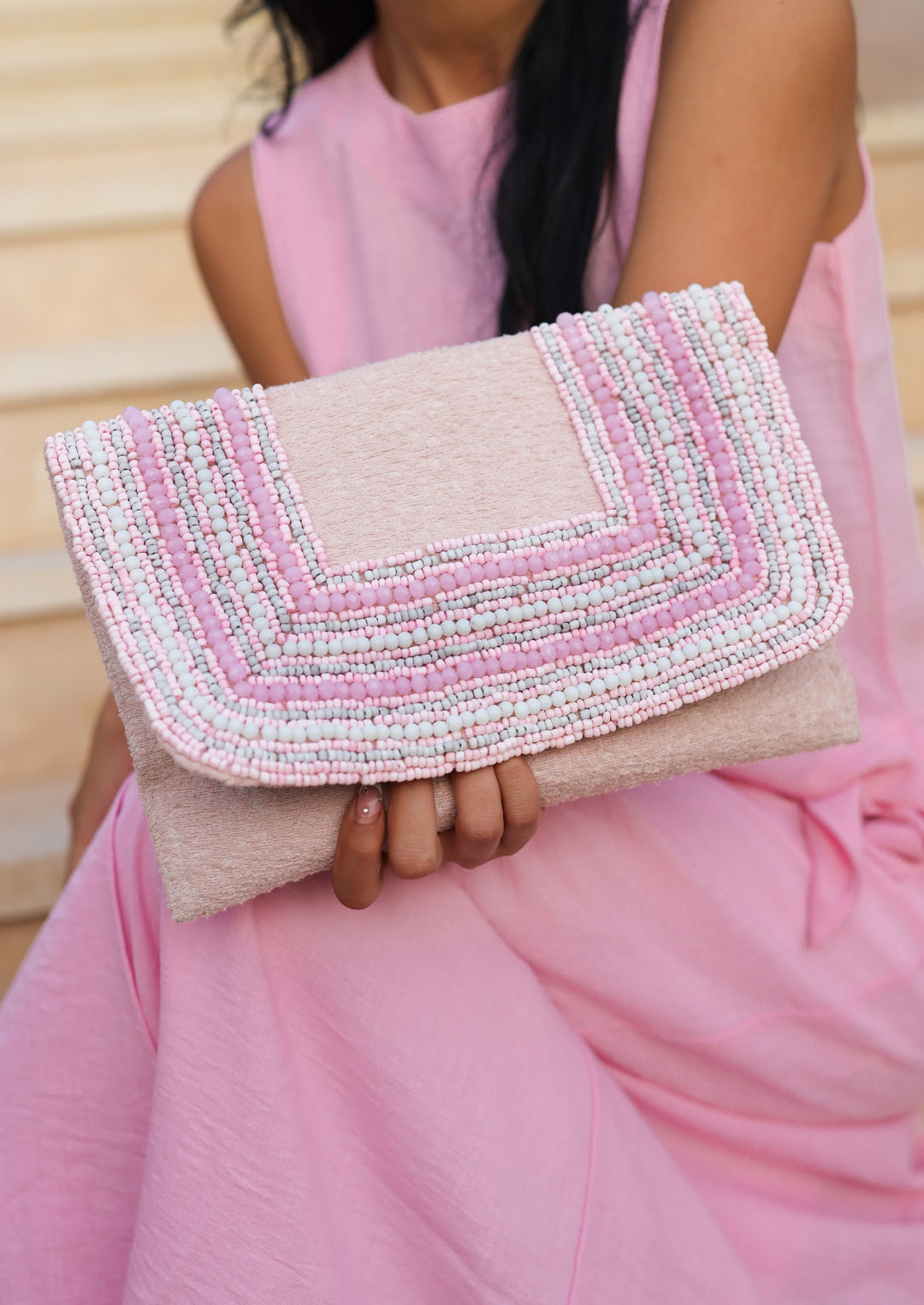 Pink powder clutch