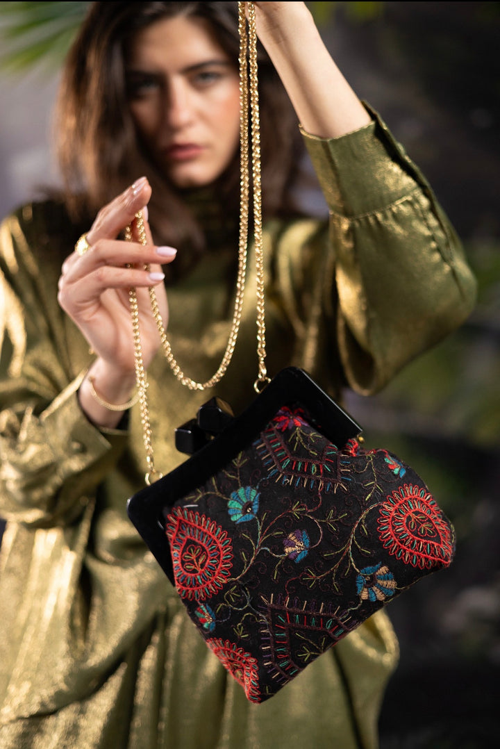 Midnight Embroidered Clutch