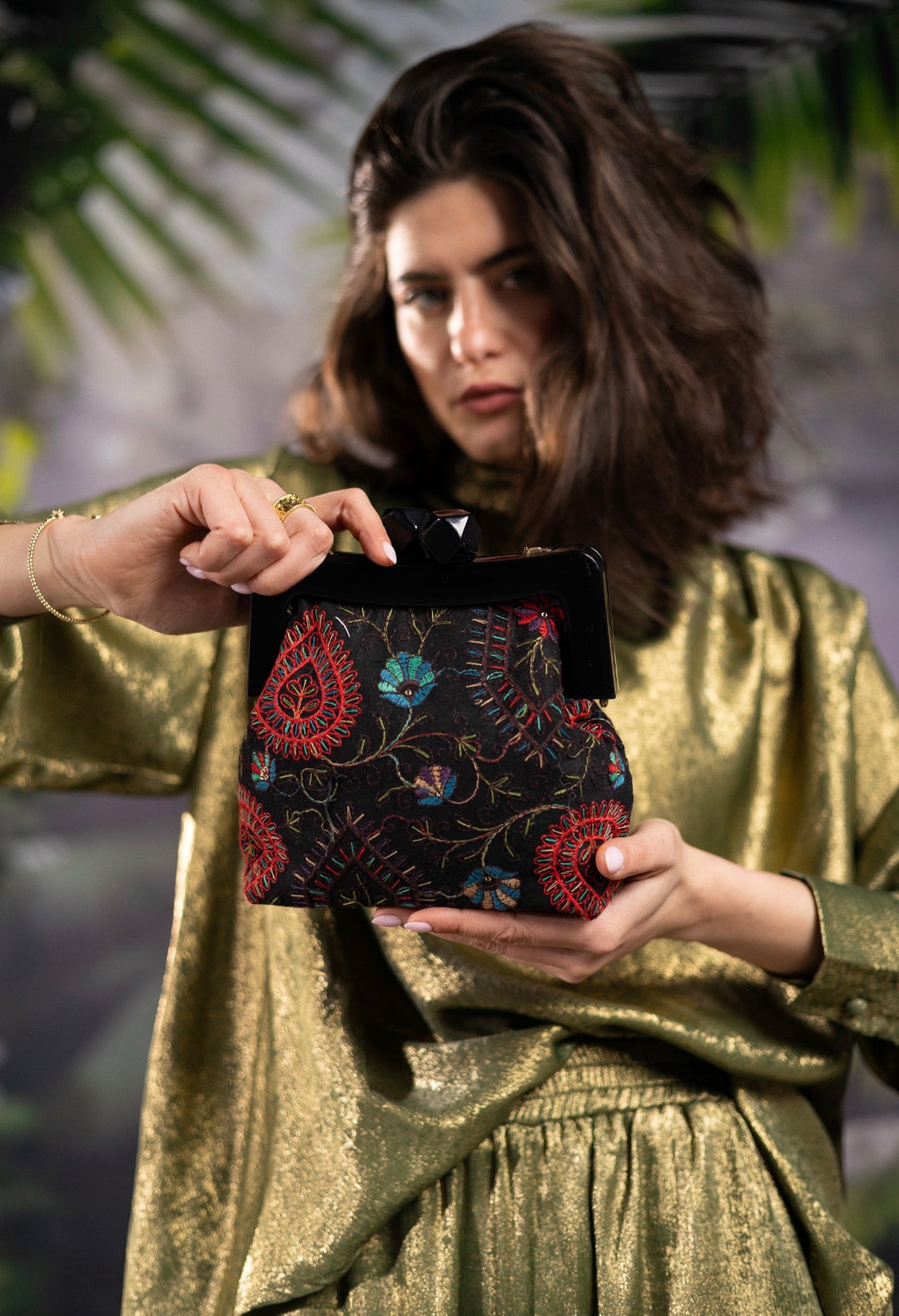 Midnight Embroidered Clutch