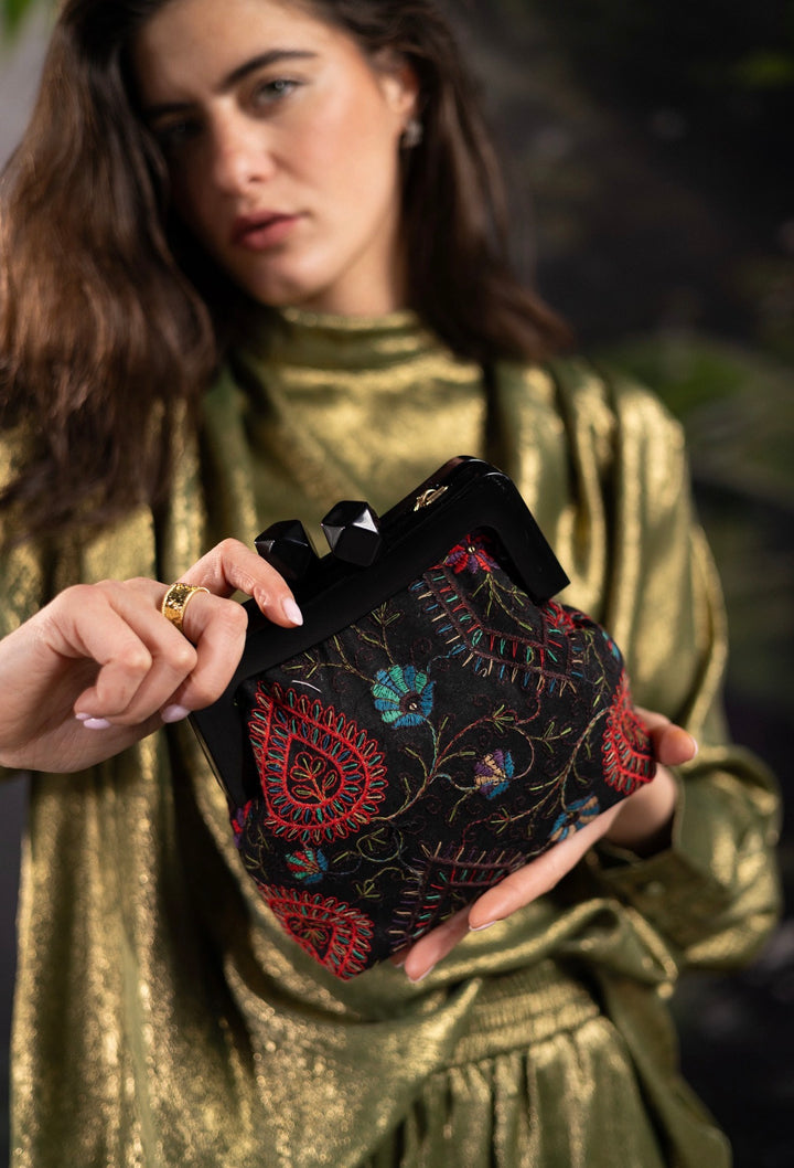 Midnight Embroidered Clutch