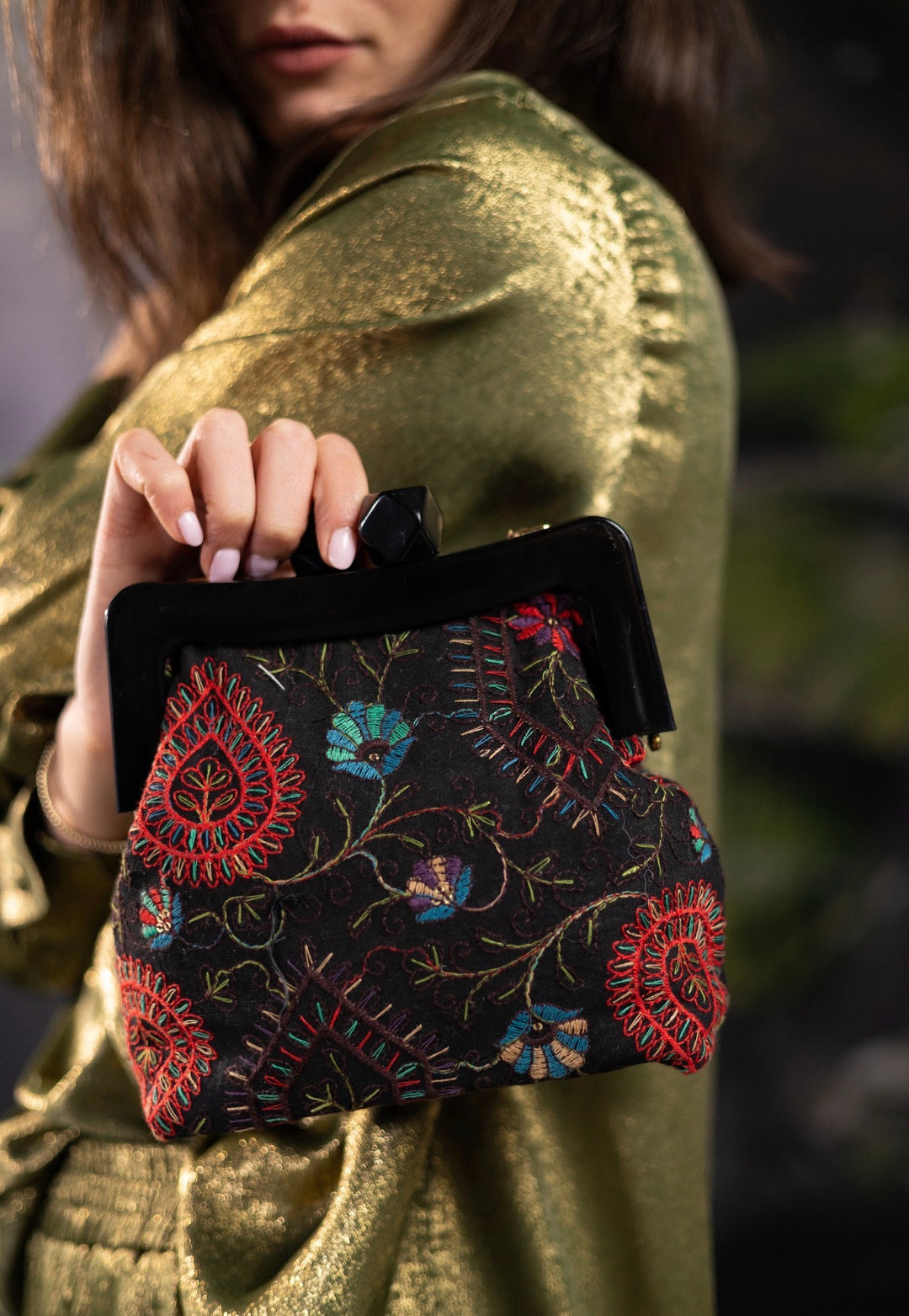 Midnight Embroidered Clutch