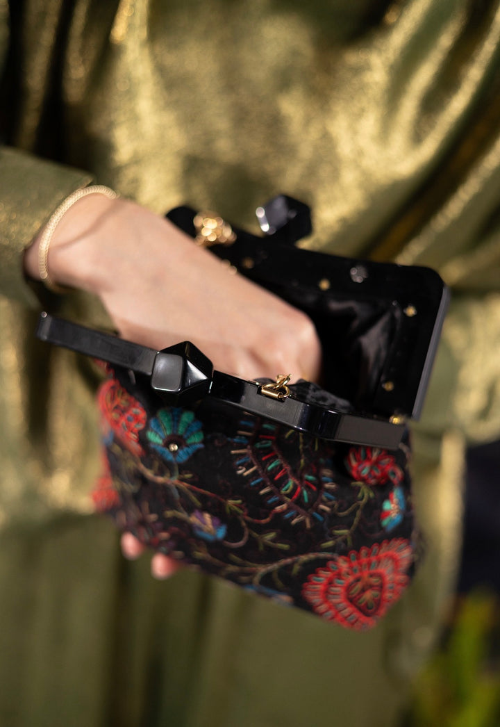 Midnight Embroidered Clutch