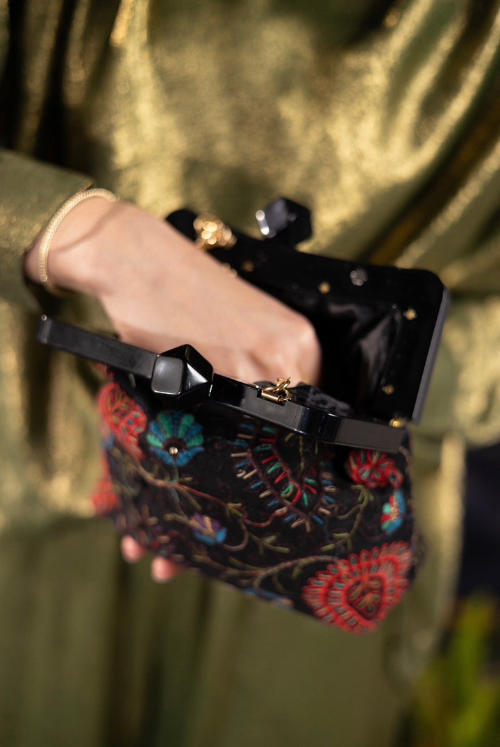 Midnight Embroidered Clutch