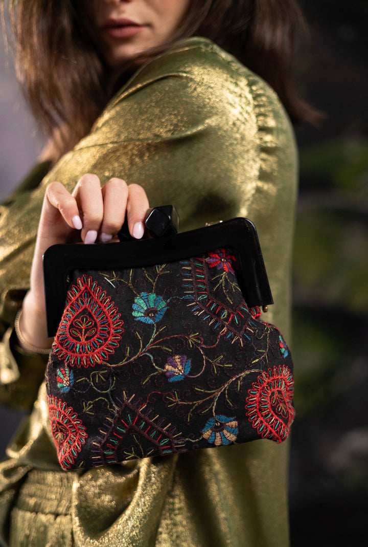 Midnight Embroidered Clutch