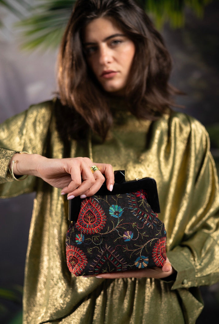 Midnight Embroidered Clutch