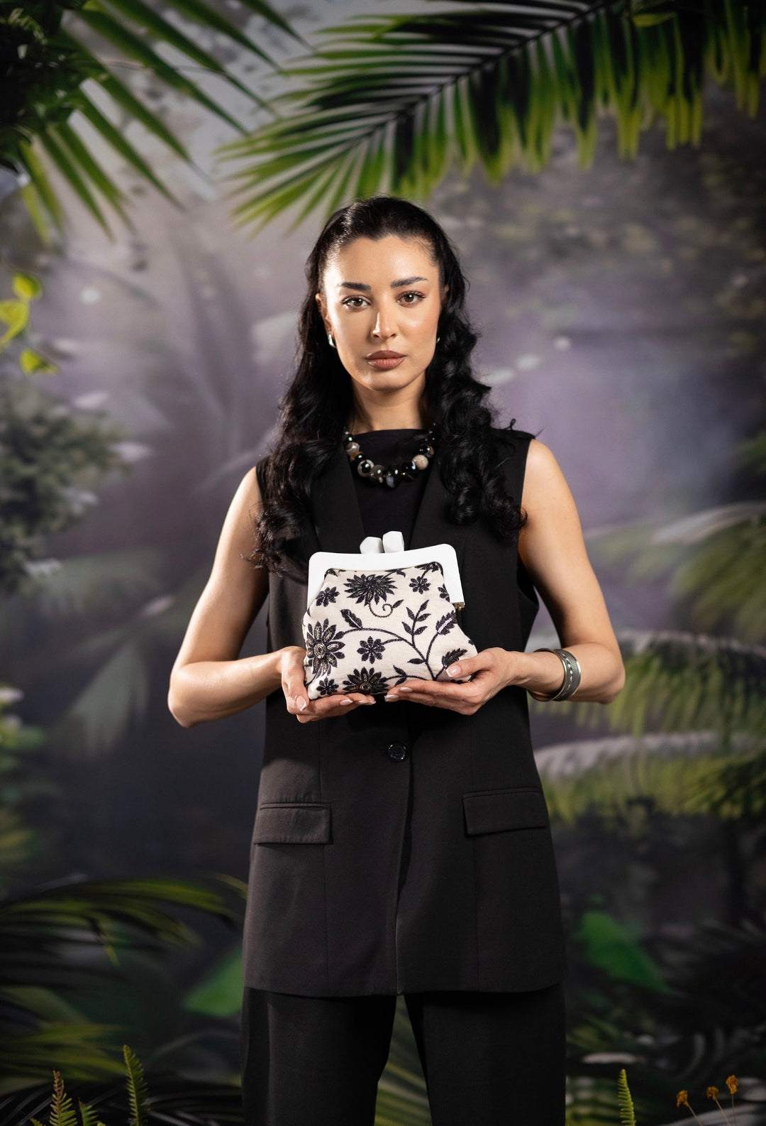 Noir Embroidered Clutch