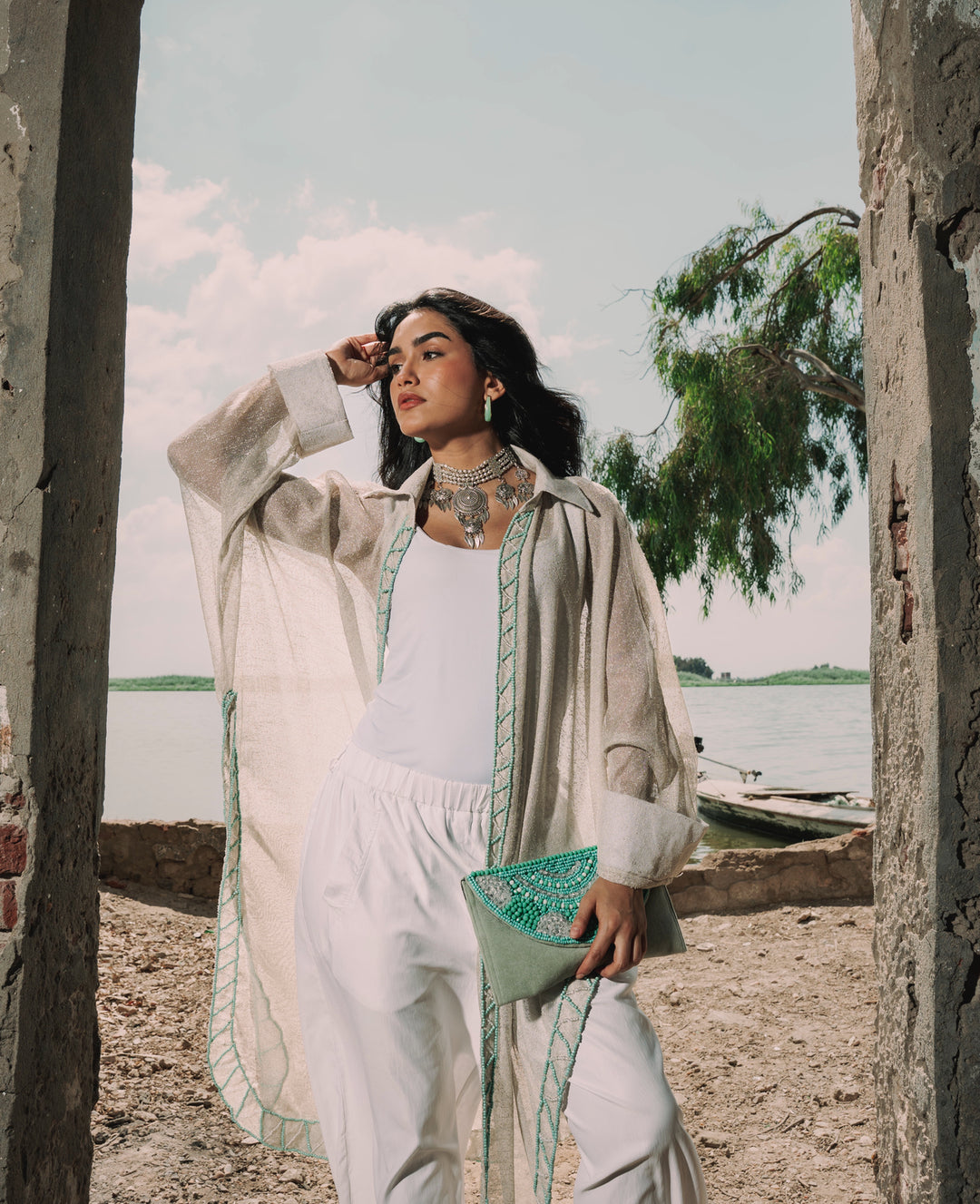 Boho Hand-embroidered tulle cardigan
