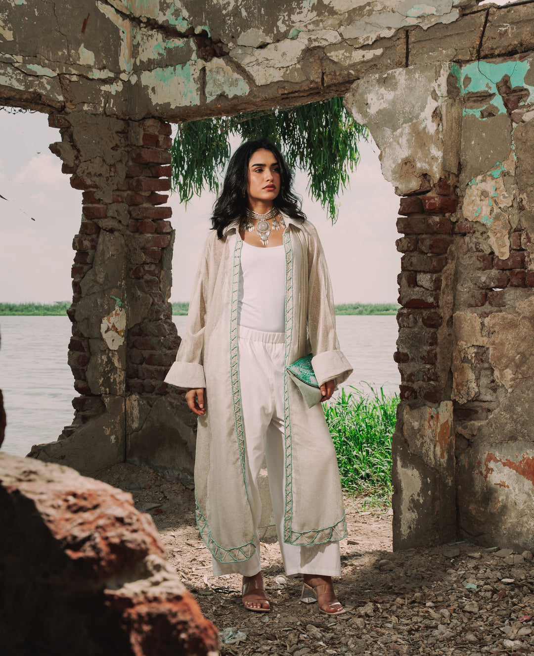 Boho Hand-embroidered tulle cardigan